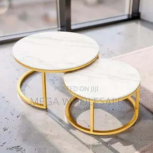 Space Saving 2 in 1 Marble Top Gold Stand Nesting Coffee Table
