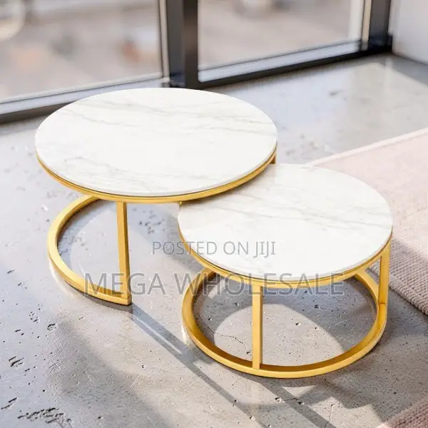 Space Saving 2 in 1 Marble Top Gold Stand Nesting Coffee Table