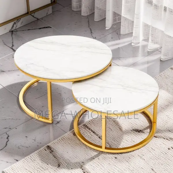 Stylish Design 2 in 1 Marble Top Gold Stand Nesting Coffee Table
