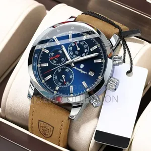 Poedagar Leather Strap Chronograph Wrist Watch