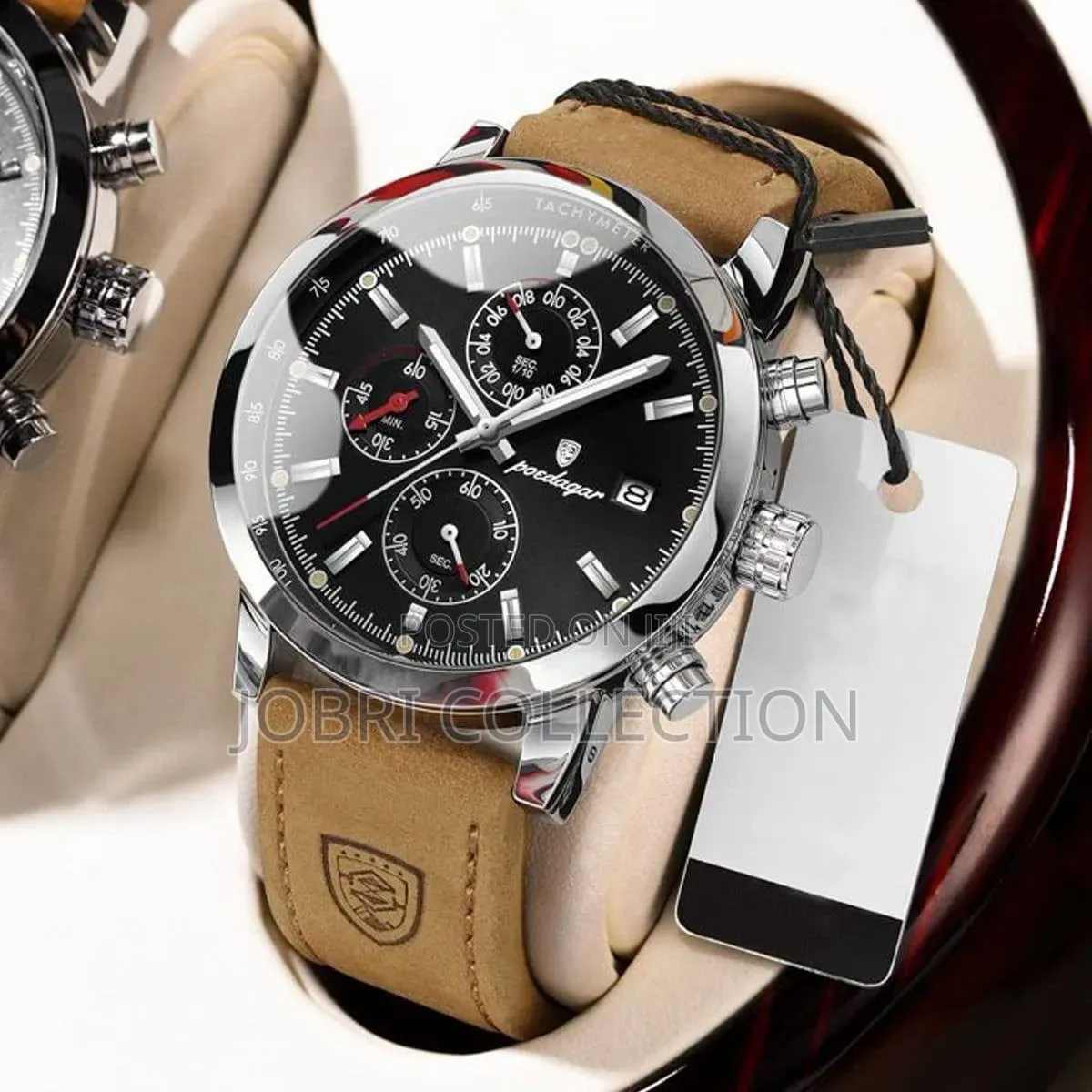 Poedagar Leather Strap Chronograph Wrist Watch