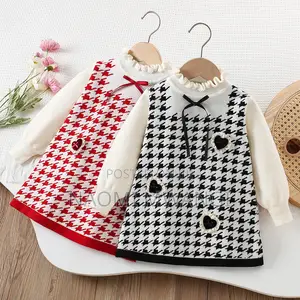 Trendy Baby Girl Houndstooth Knit Sweater Dress