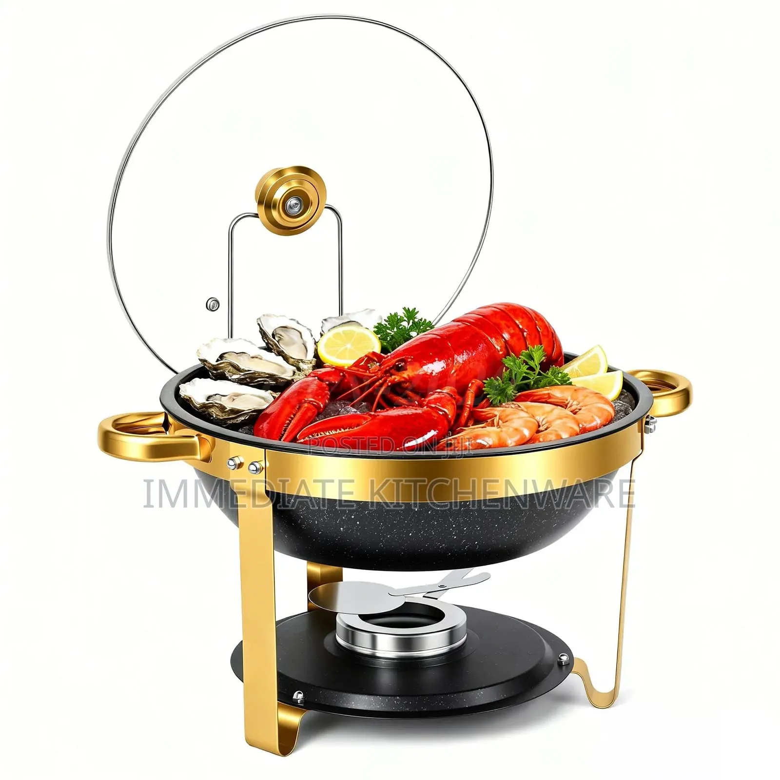 *Premium Quality Black and Gold Round Stainless Steel Chafing Dish*