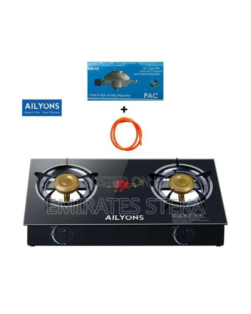 AILYONS GS014-5, 2 Burner Glass Top Gas Cooker Infrared Double Burne