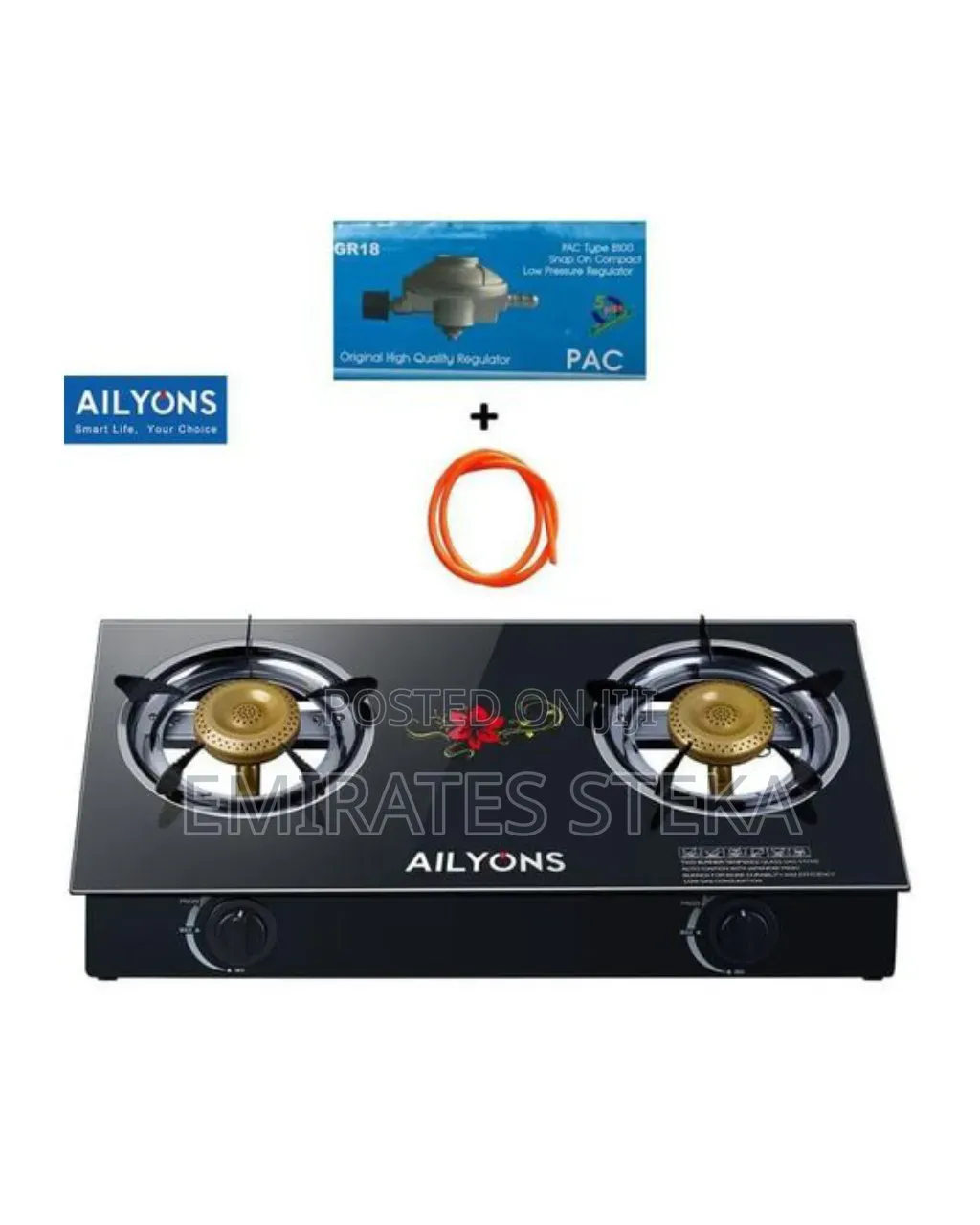 AILYONS GS014-5, 2 Burner Glass Top Gas Cooker Infrared Double Burne