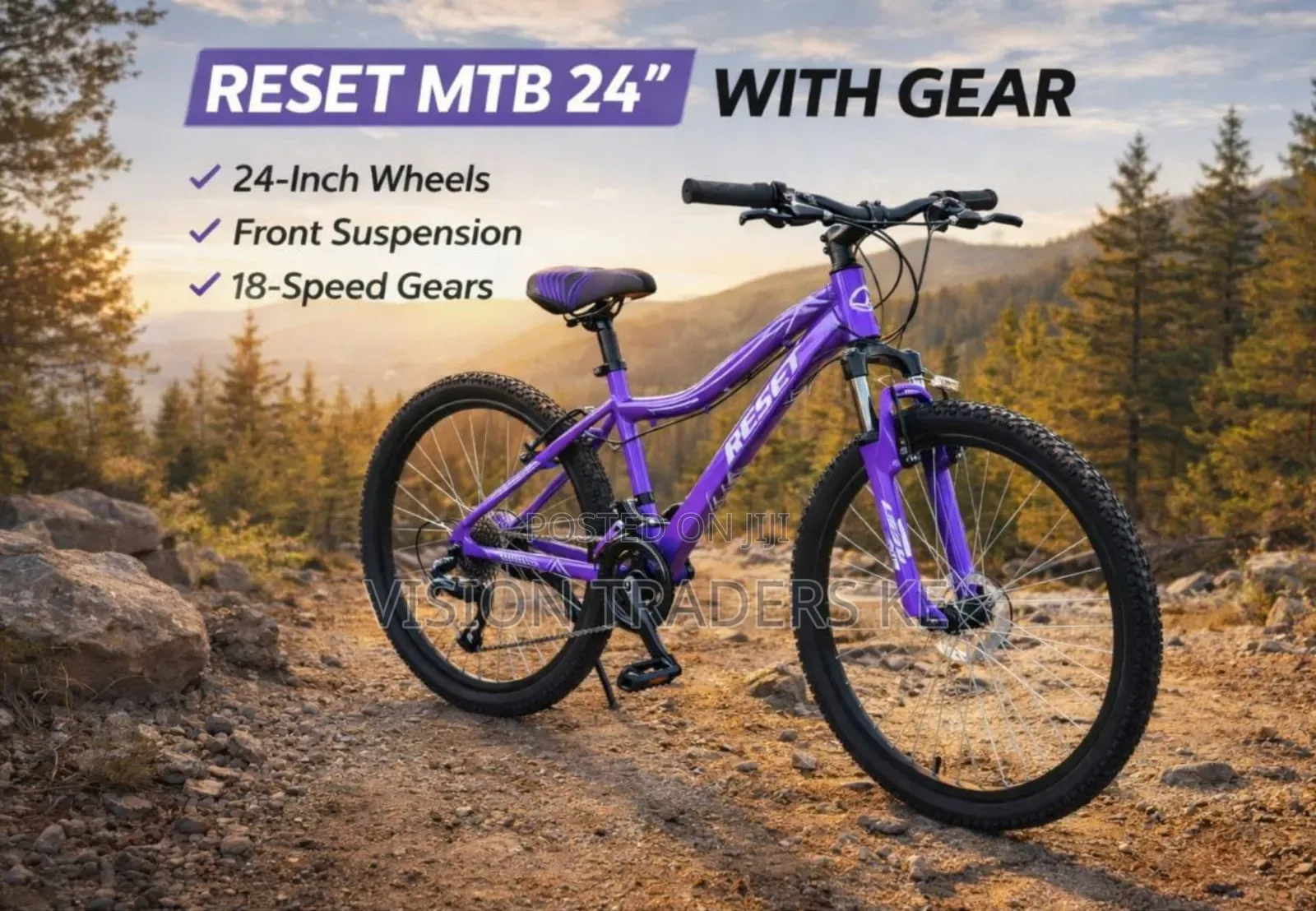 RESET MTB Size 24" Wheel With Front Suspension and Gears
