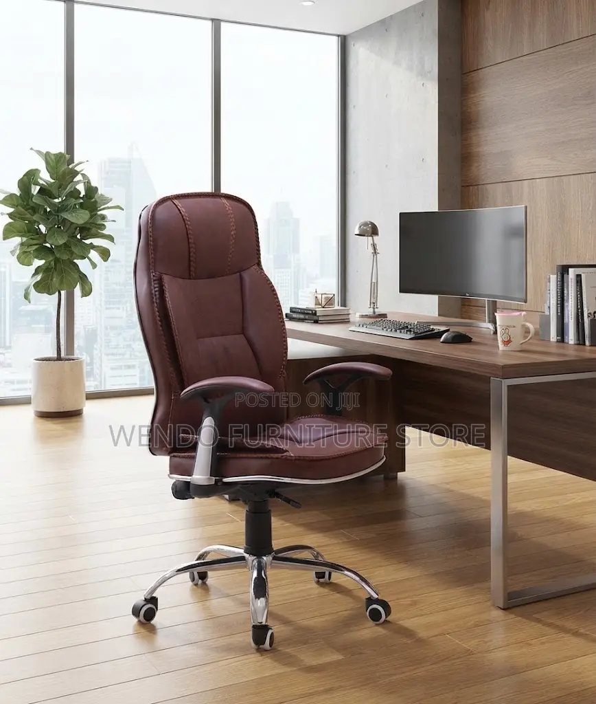 Office Chairs; Executive High Back Brown Leather CEO Chairs