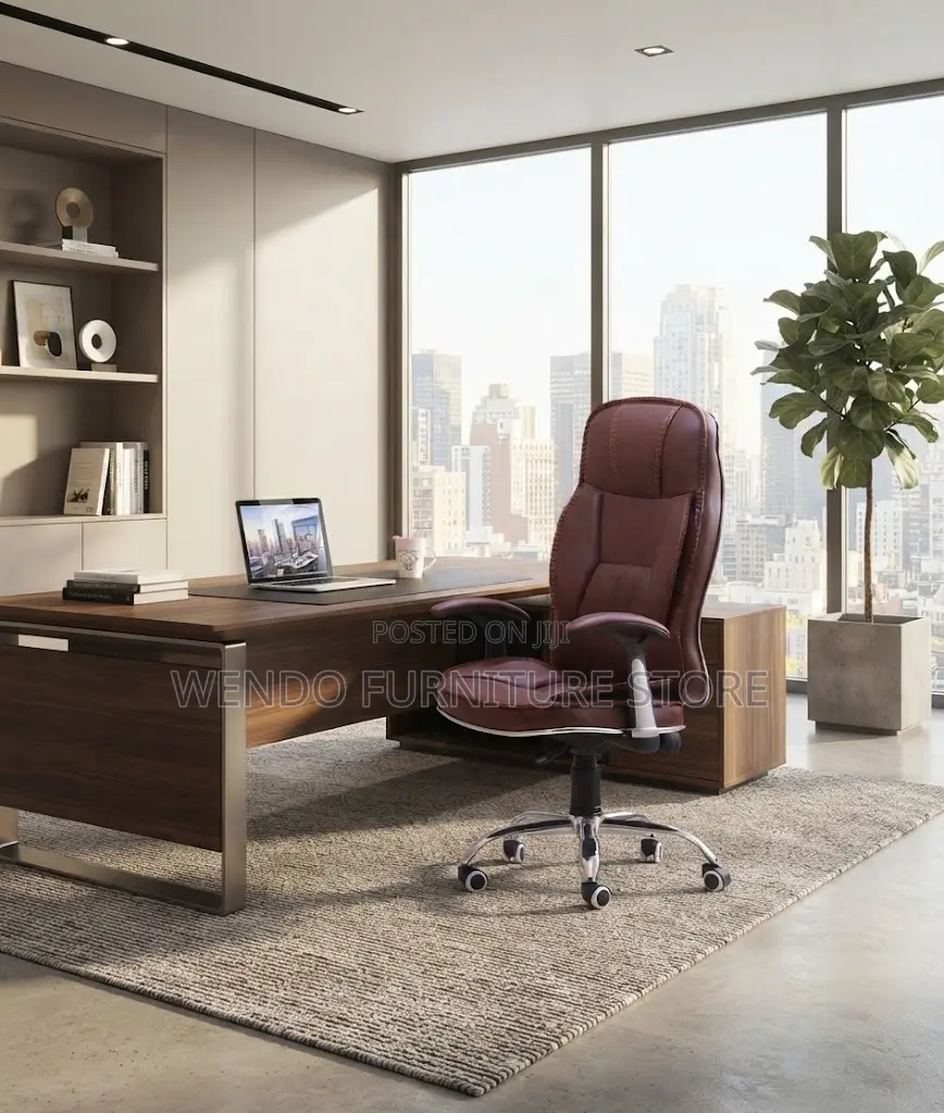 Office Chairs; Executive High Back Brown Leather CEO Chairs