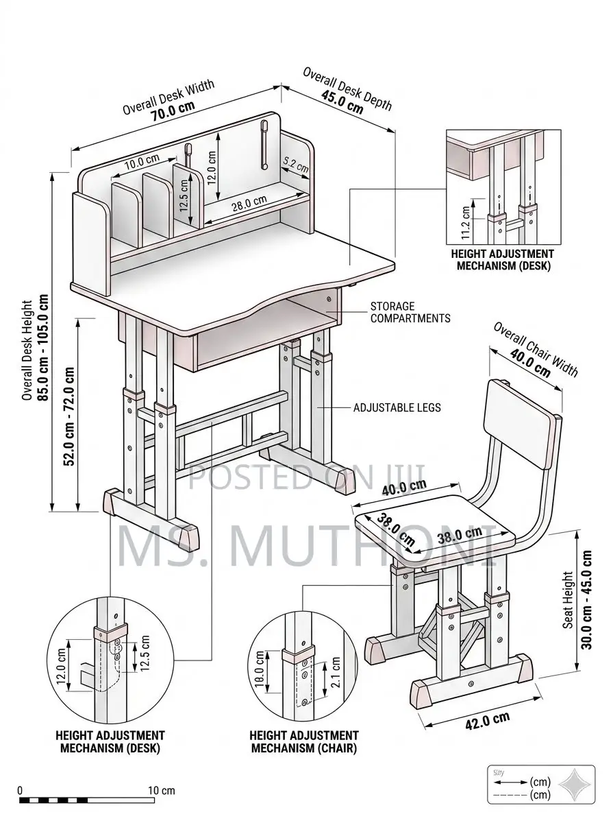 Home Use Height-Adjustable Desk and Chair Set