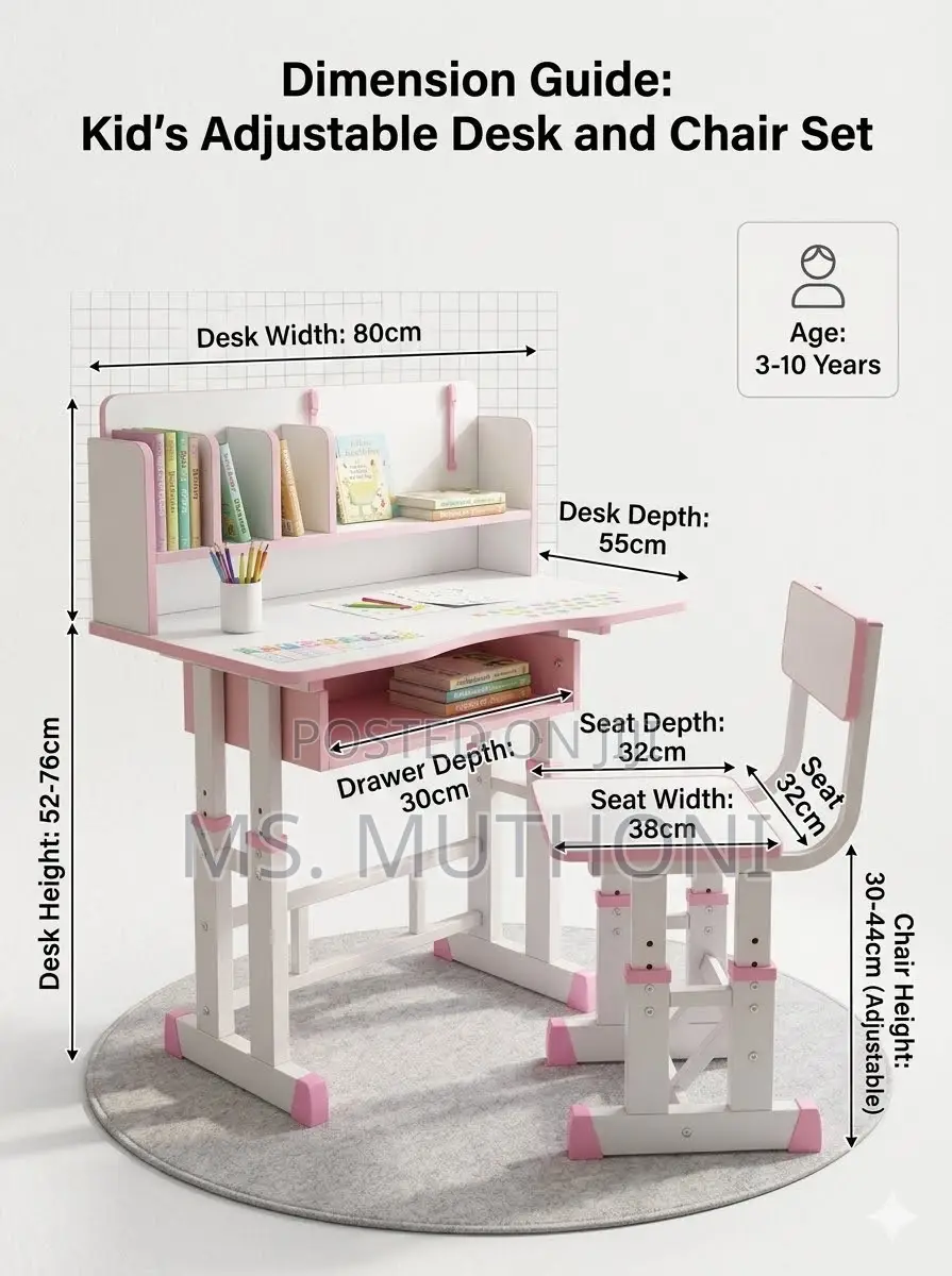 Girls Ergonomic Kids Study Desk Chair Set