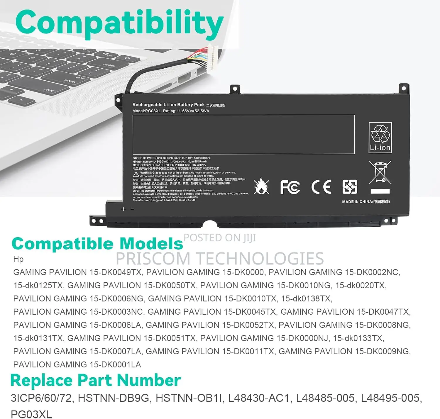 Pg03xl Battery for HP Pavilion 15-Dk 15t-Dk 15-Ec 15-Dk0xxx