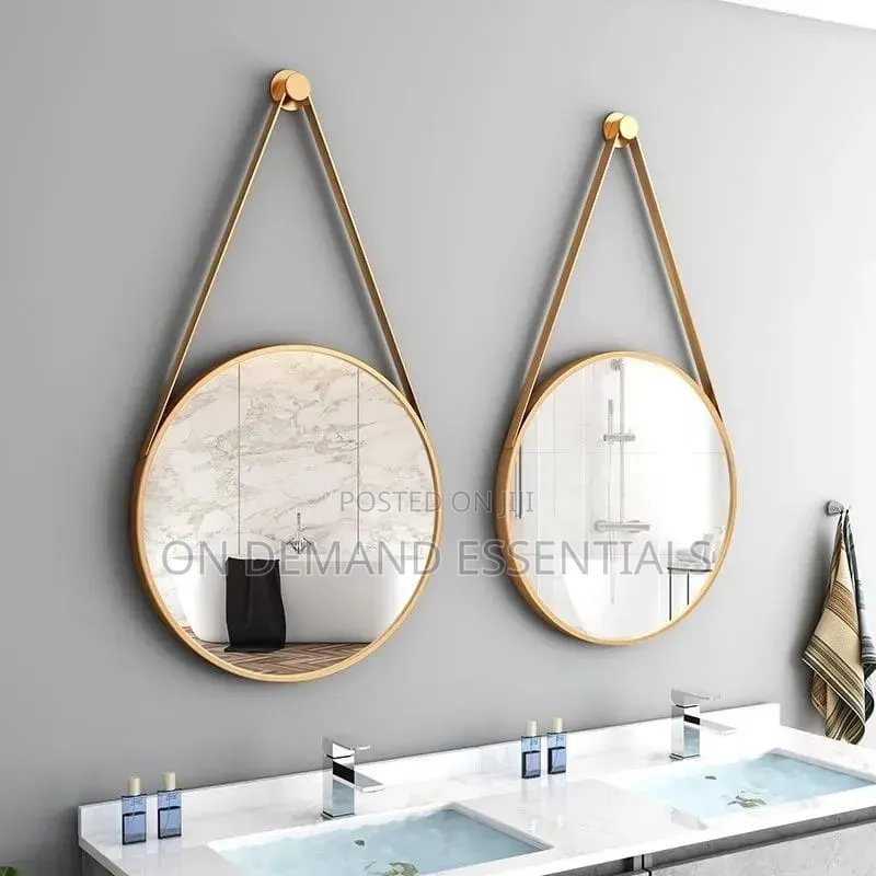 Luxury Round Iron Art Belt Hanging Aluminum Alloy Framed Wall Mirror