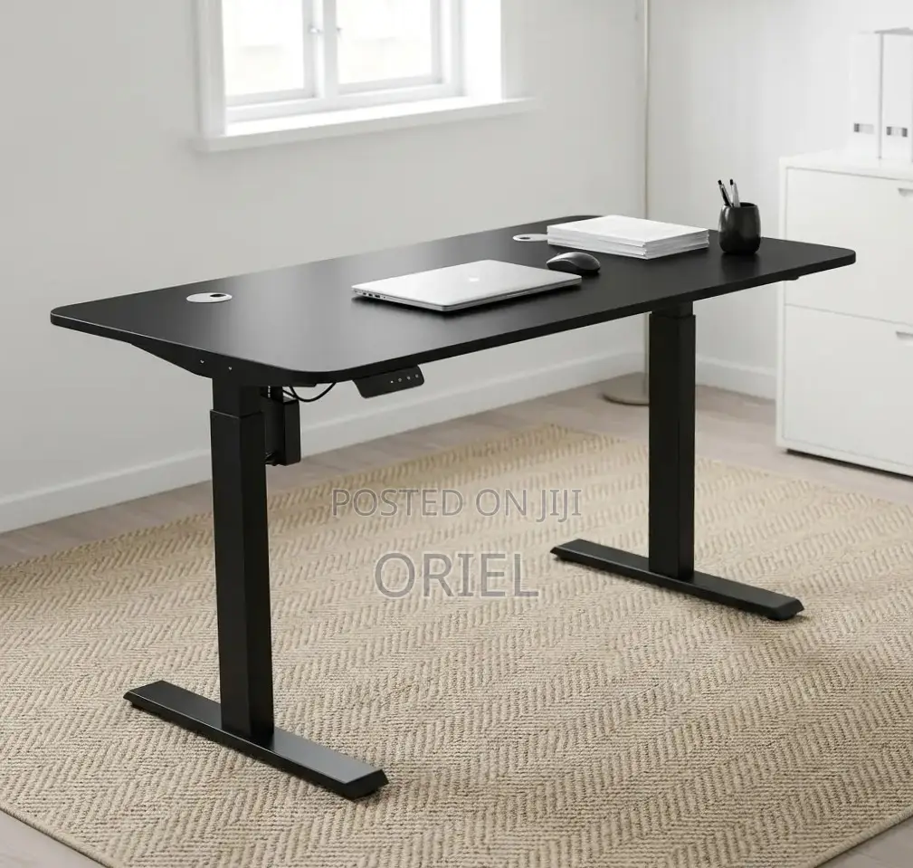 Office Computer Desk : Black Adjustable Electric Desk