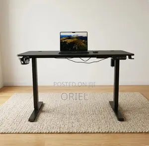 Office Computer Desk : Black Adjustable Electric Desk