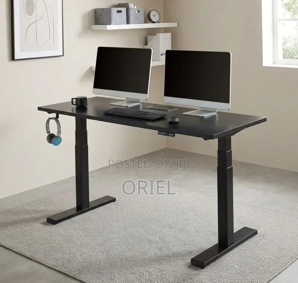Office Computer Desk : Black Adjustable Electric Desk