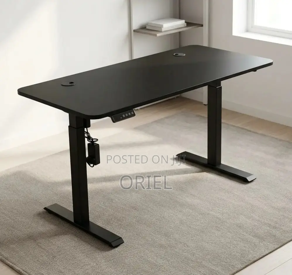Office Computer Desk : Black Adjustable Electric Desk