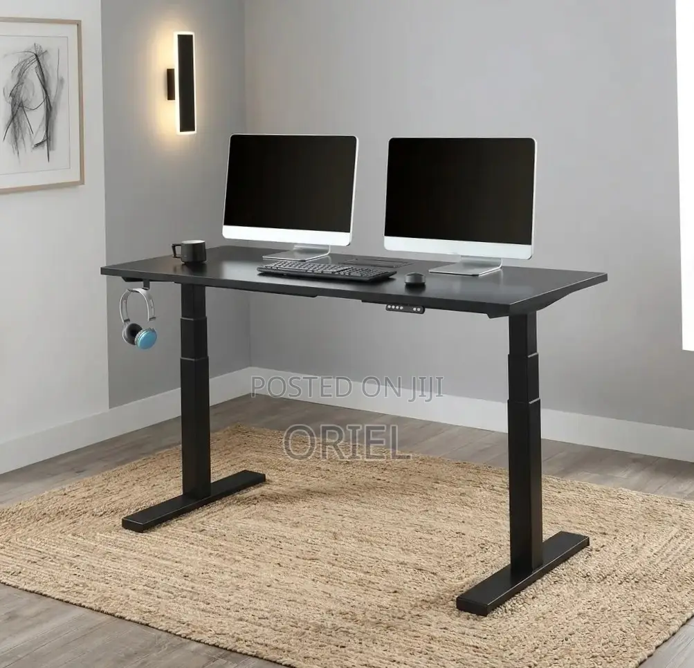 Office Computer Desk : Black Adjustable Electric Desk