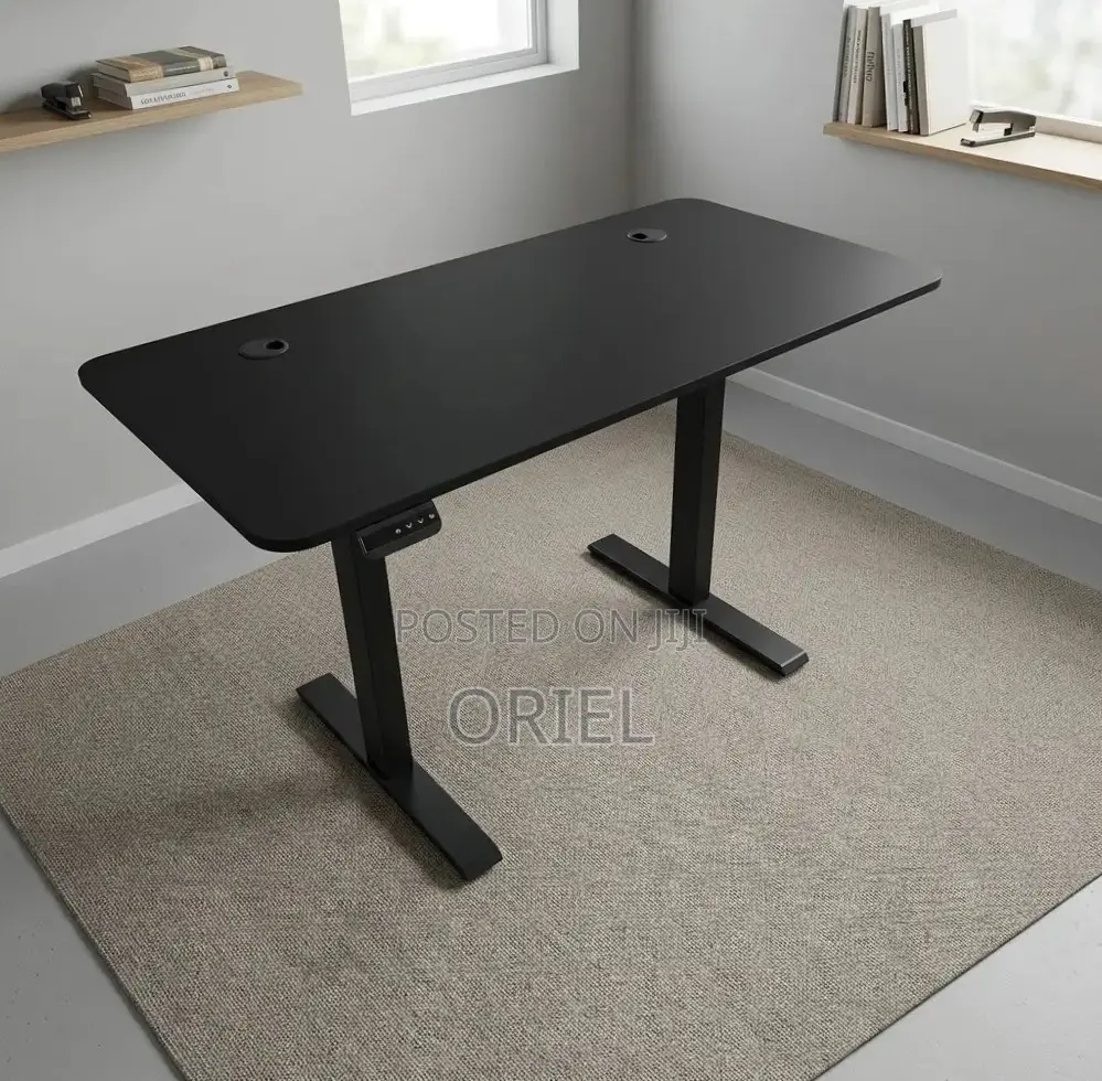 Office Computer Desk : Black Adjustable Electric Desk