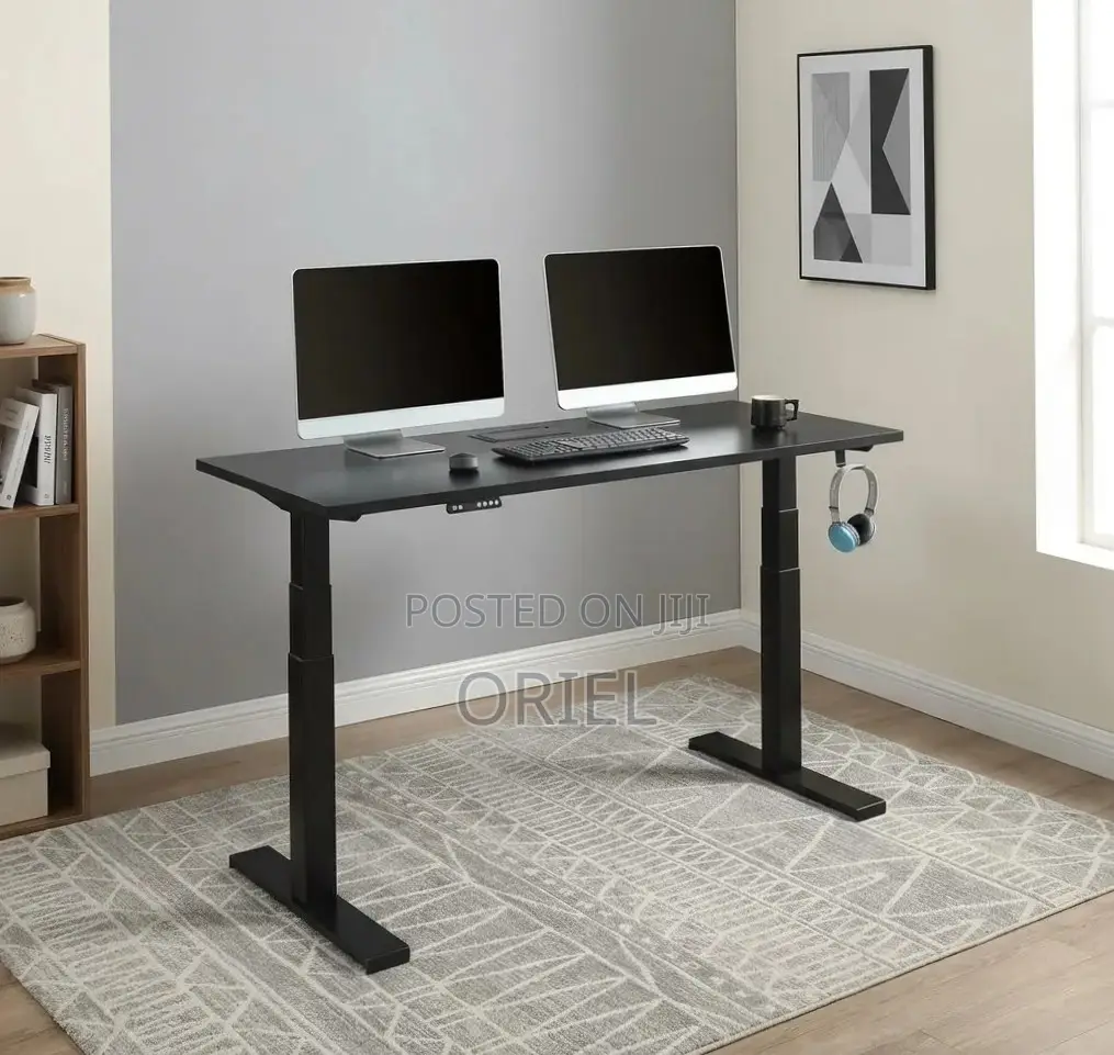 Office Computer Desk : Black Adjustable Electric Desk