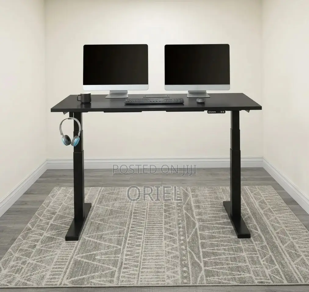 Office Computer Desk : Black Adjustable Electric Desk
