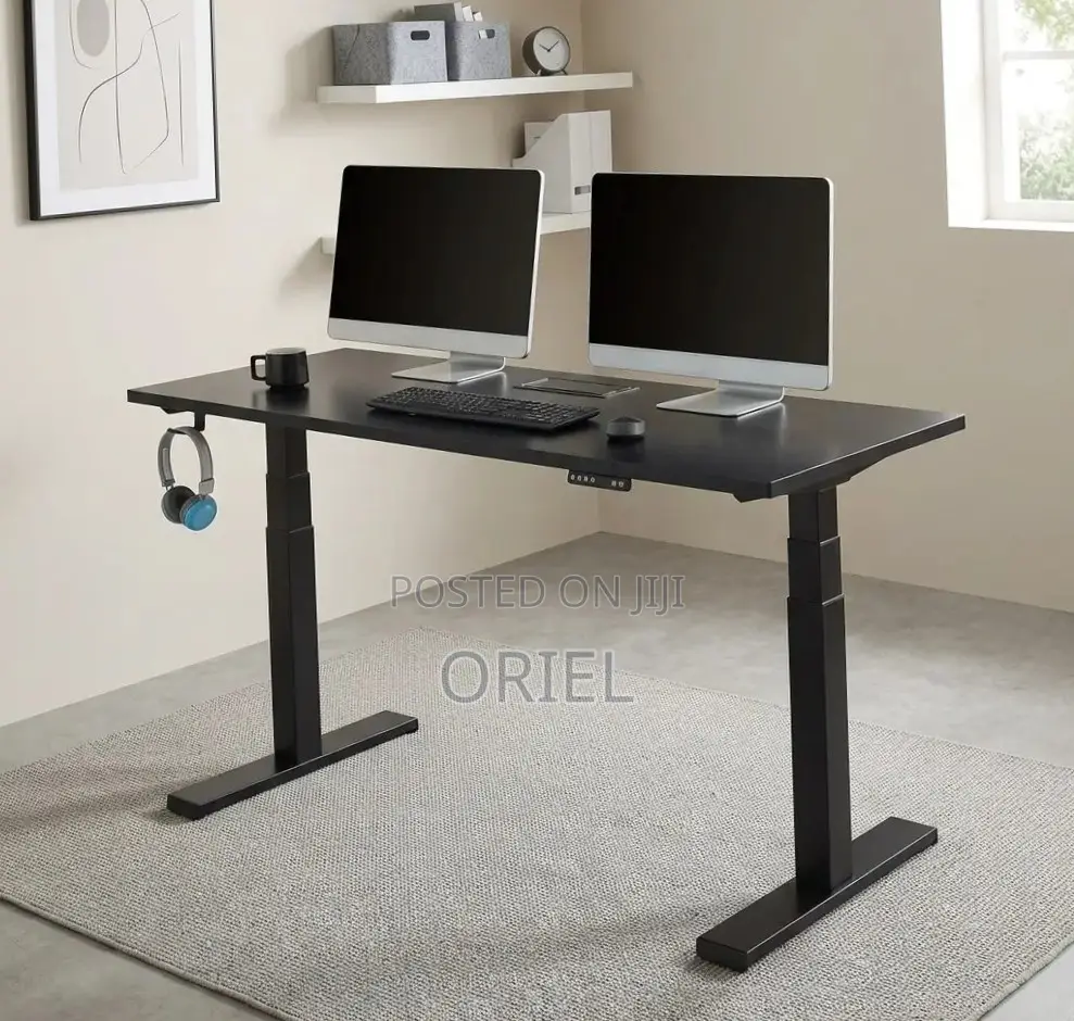 Office Computer Desk : Black Adjustable Electric Desk