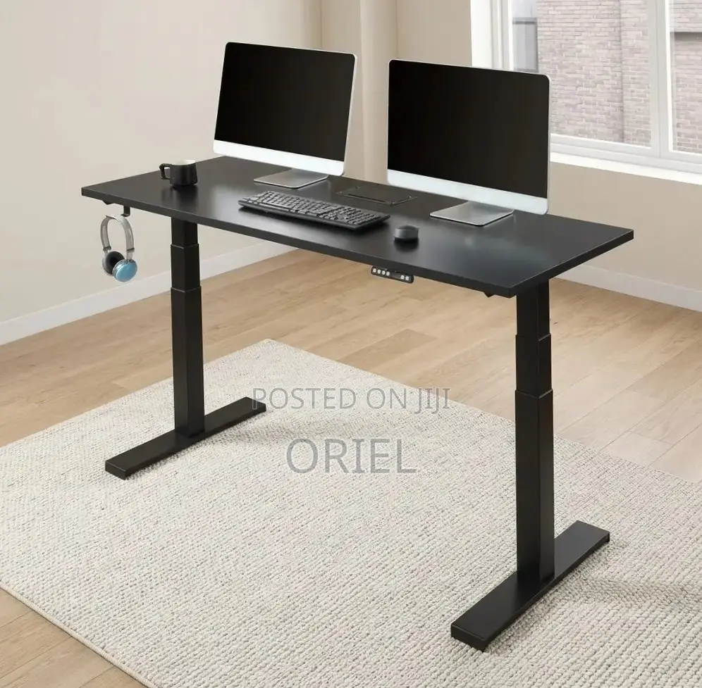 Office Computer Desk : Black Adjustable Electric Desk