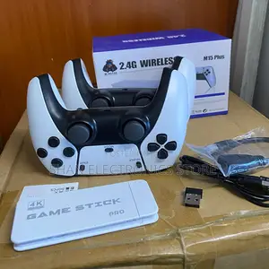 Plug M15 Plus Game Stick and Two White Gamepads