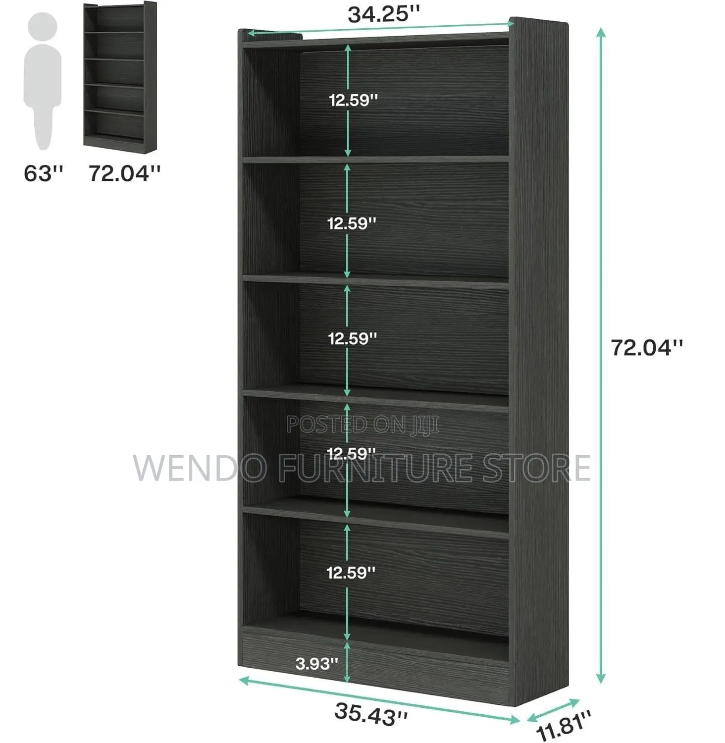Home Office 5 Tier Book Storage Shelf