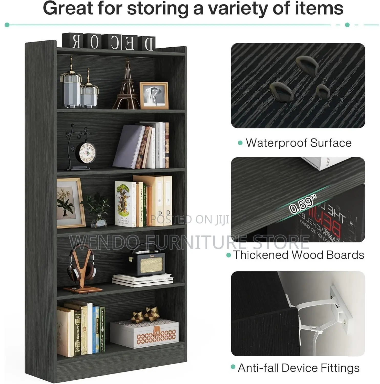 Home Office 5 Tier Book Storage Shelf