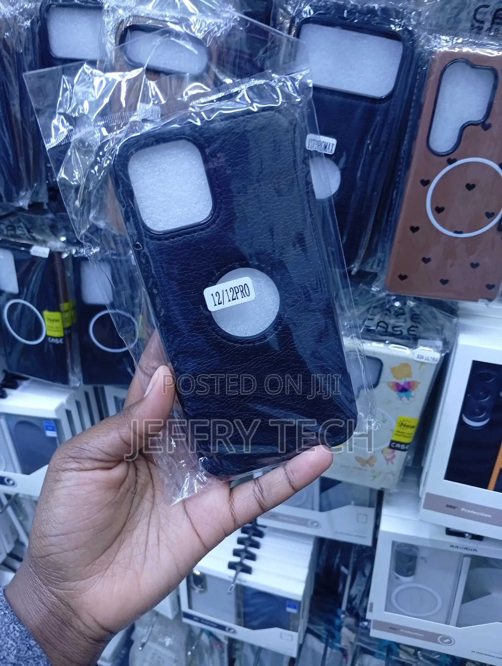 Black Leather Protective Back Cover Case for an iPhone 12 or 12 Pro