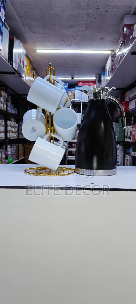 Tea Set With 6 White Signature Mugs Unbreakable Flask