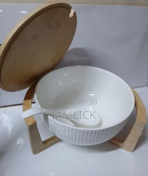 Ceramic Salad Bowl Set With Bamboo Stand - Bz