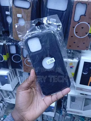 Black Leather Textured Phone Case Designed for an iPhone 12 or 12 Pro
