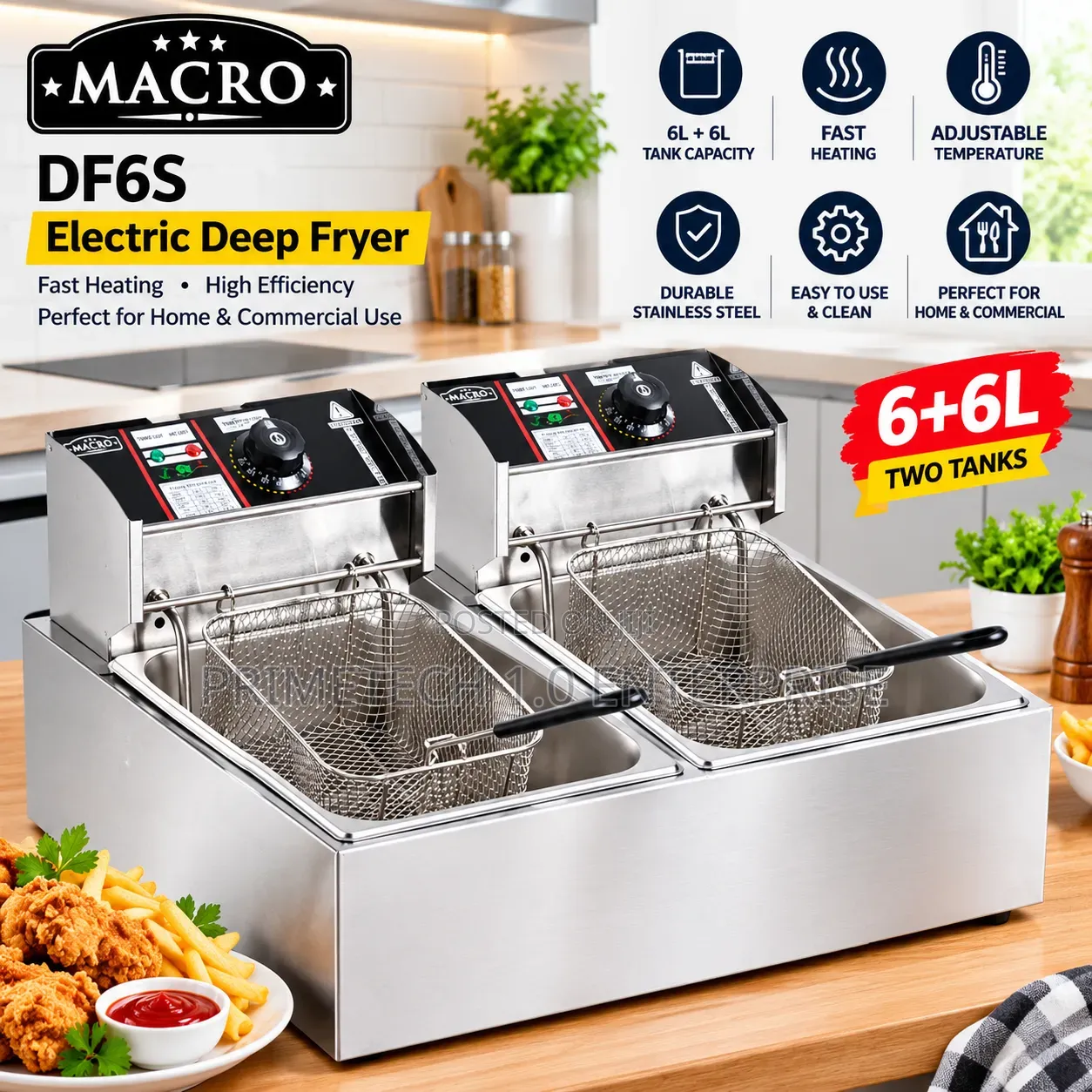 Macro Silver Stainless Steel Double Deep Fryer