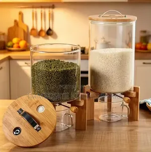 Borosilicate Glass Cereal Dispenser With Bamboo Stand
