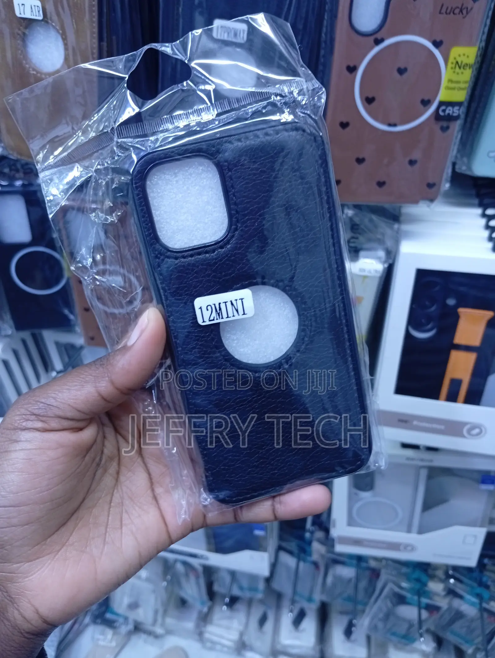 Dark Blue -Leather Phone Back Cover Case Designed for an iPhone 12 Min