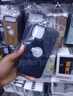 Black Faux-Leather Logo Phone Case Designed for an iPhone 11 Pro