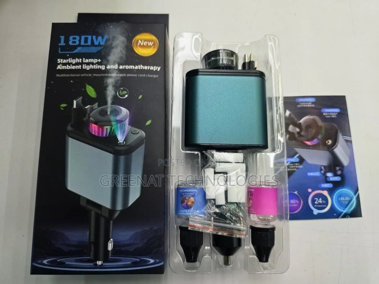 LC-049 5-in-1 Car Charger 180W Starlight + Aromatherapy Car Diffuser
