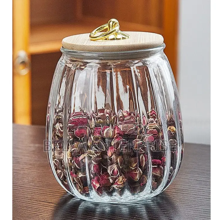 Ribbed Glass Storage Jar