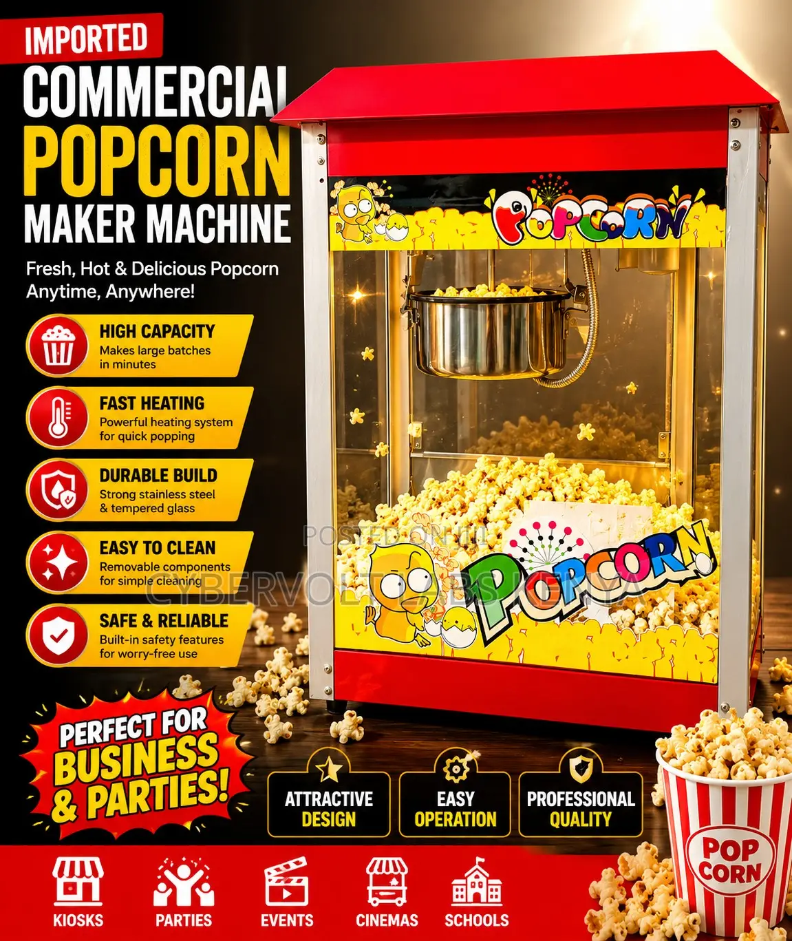 Commercial Popcorn Maker Machine – Stainless Steel Glass