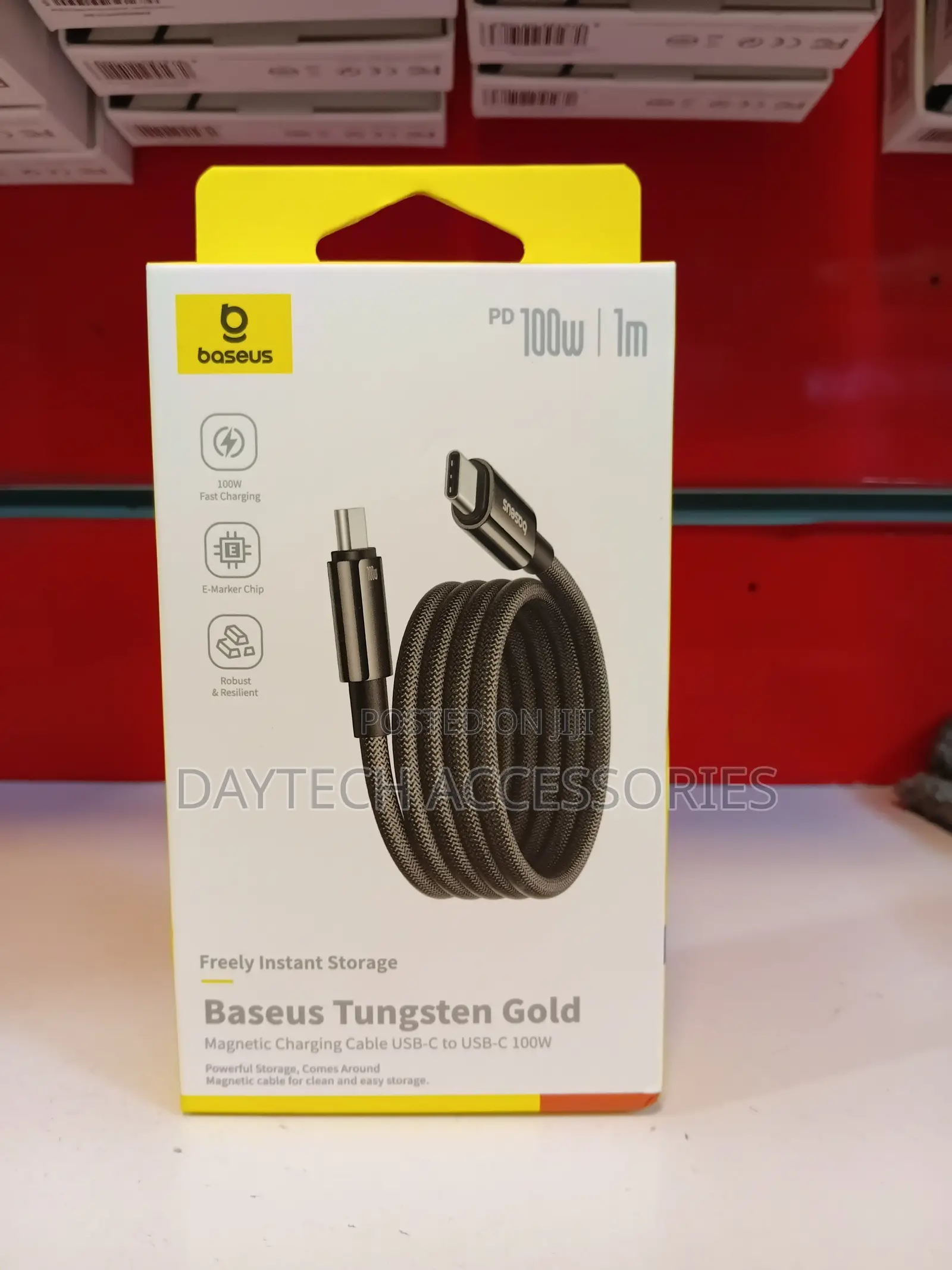 Baseus Tungsten Gold Magnetic Charging Cable (USB-C to USB-C, 100W, 1m