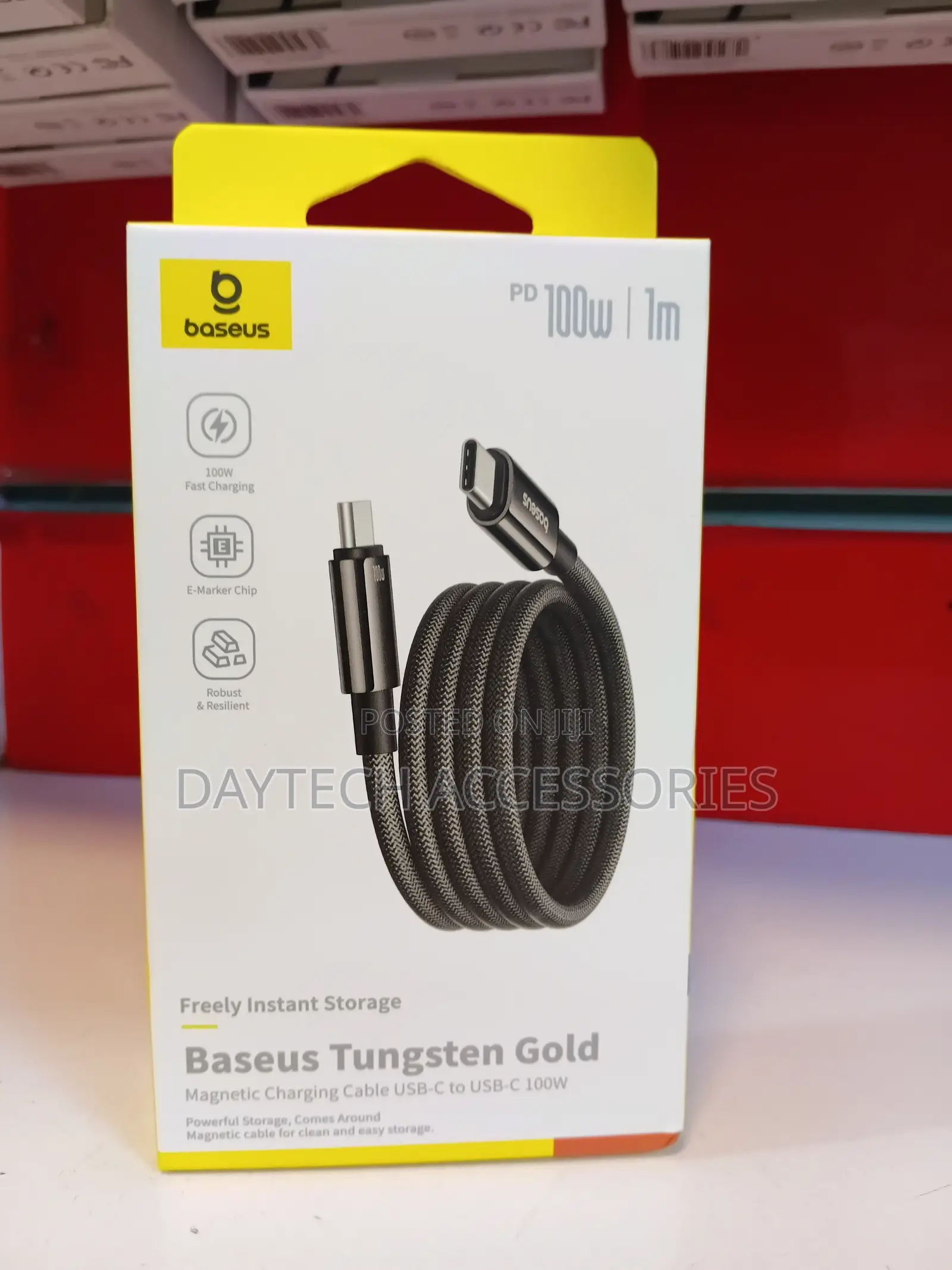 Baseus Tungsten Gold Magnetic Charging Cable (USB-C to USB-C, 100W, 1m