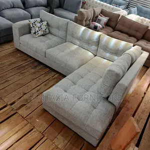 5 Seater Ash Grey Tufted L-Shape Sofa + Free Delivery