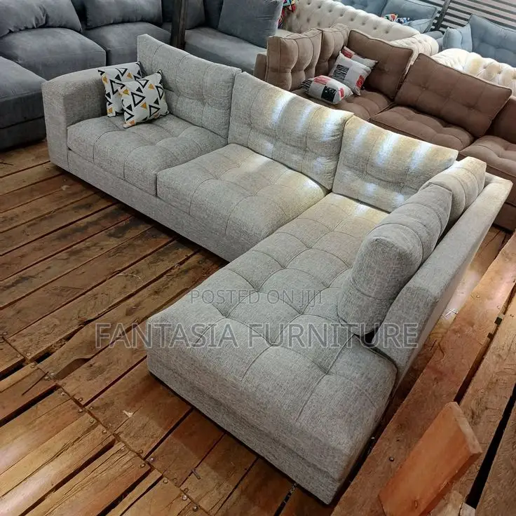 5 Seater Ash Grey Tufted L-Shape Sofa + Free Delivery