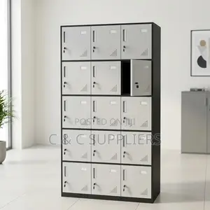 15-Door Gray Metal Locker Cabinet.