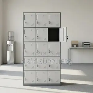 15-Door Gray Metal Locker Cabinet.