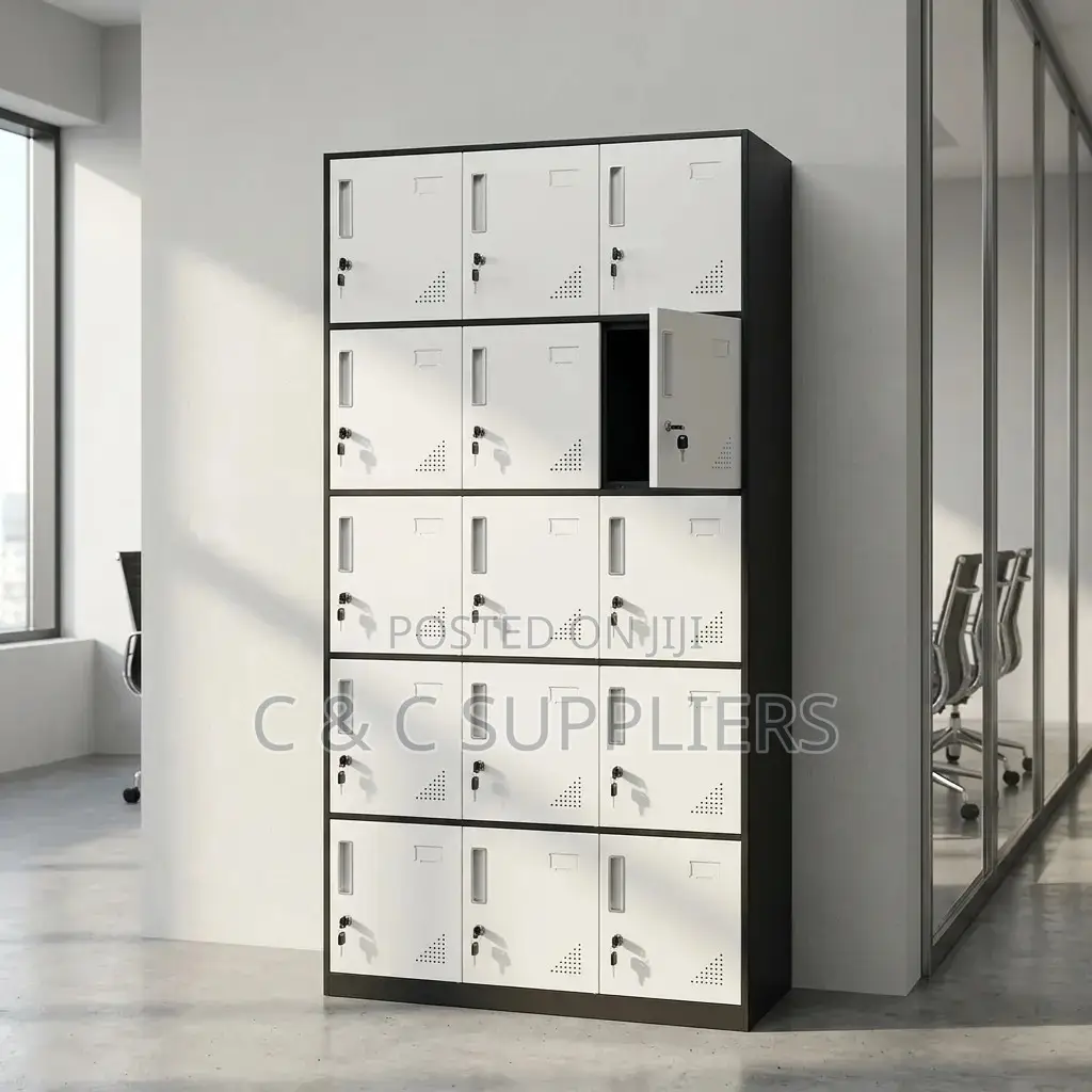 15-Door Gray Metal Locker Cabinet.