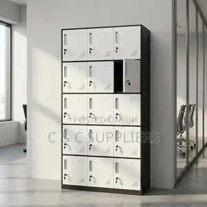 15-Door Gray Metal Locker Cabinet.