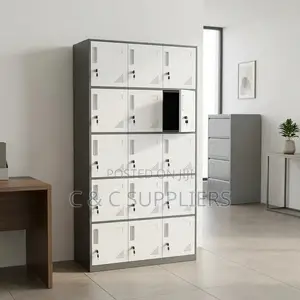15-Door Gray Metal Locker Cabinet.