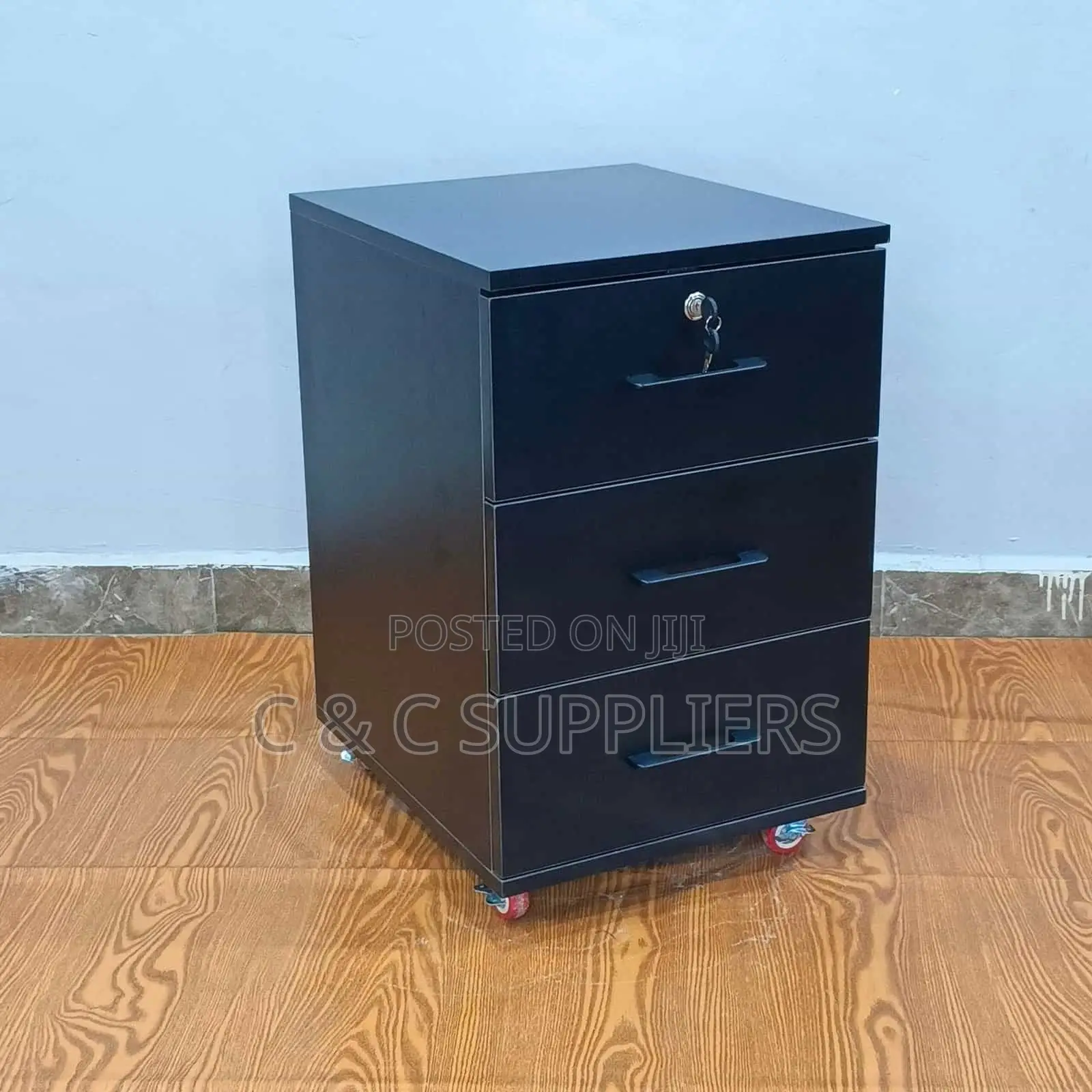 Black Pedestal Cabinet-3 Drawer